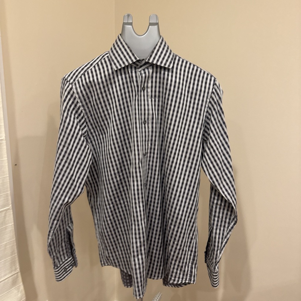 Bugatchi Black and White Striped Dress Shirt